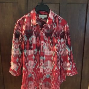 Red Linen Ikat print PL Jones New York